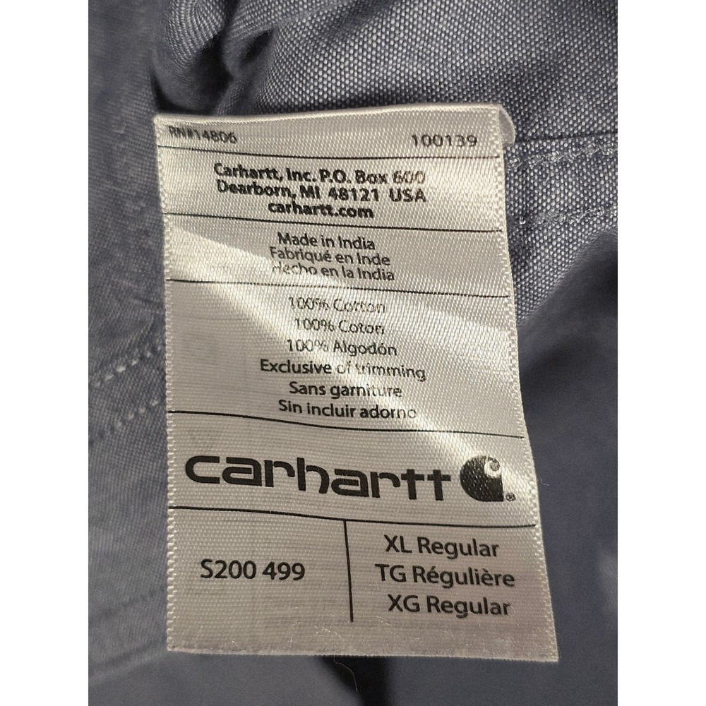 Carhartt Mens S200 499 Relaxed Fit Short Sleeve Chambray Work Shirt Blue XL - Picture 4 of 10